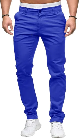 Men's Slim Fit Chino Pants Skinny Slacks Tapered Trousers Solid Color Wrinkle-Resistant Flat-Front Pant