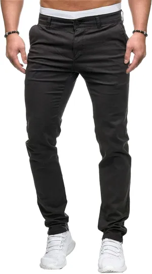 Men's Slim Fit Chino Pants Skinny Slacks Tapered Trousers Solid Color Wrinkle-Resistant Flat-Front Pant