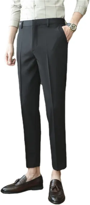 Men's Solid Color Slim Fit Flat Front Dress Pants, Formal Trousers Business Suit Pants Tapered Chino Pants