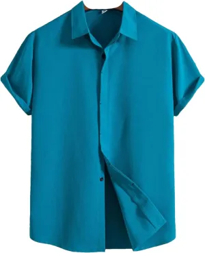 Men's Summer Cotton Linen Shirts Solid Casual Lapel Short Sleeved Shirt Tops Tees for Men Casual Shirt
