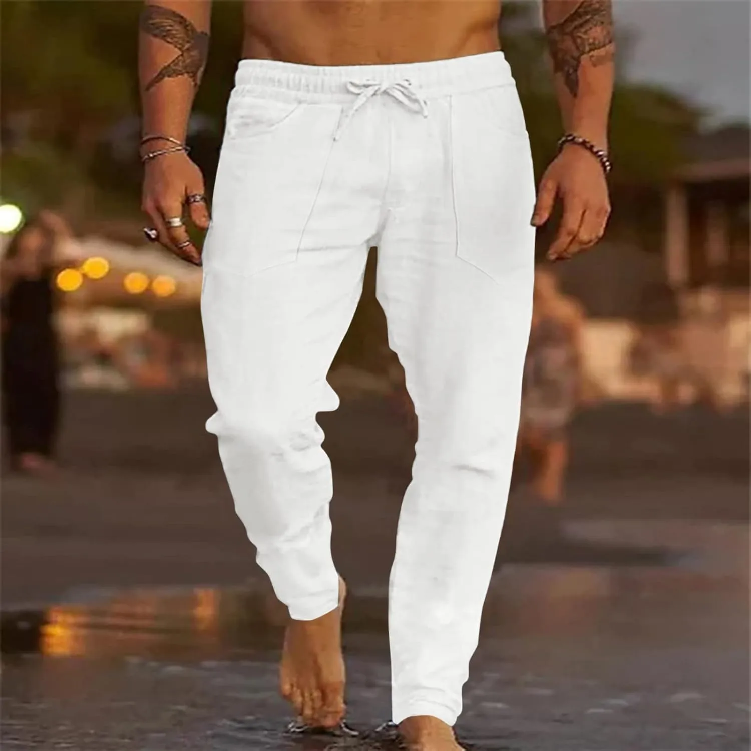 Mens Sweatpants with Pockets Big and Tall Joggers Fashion Men's Sport Color Bandage Casual Loose Sweatpants Drawstring