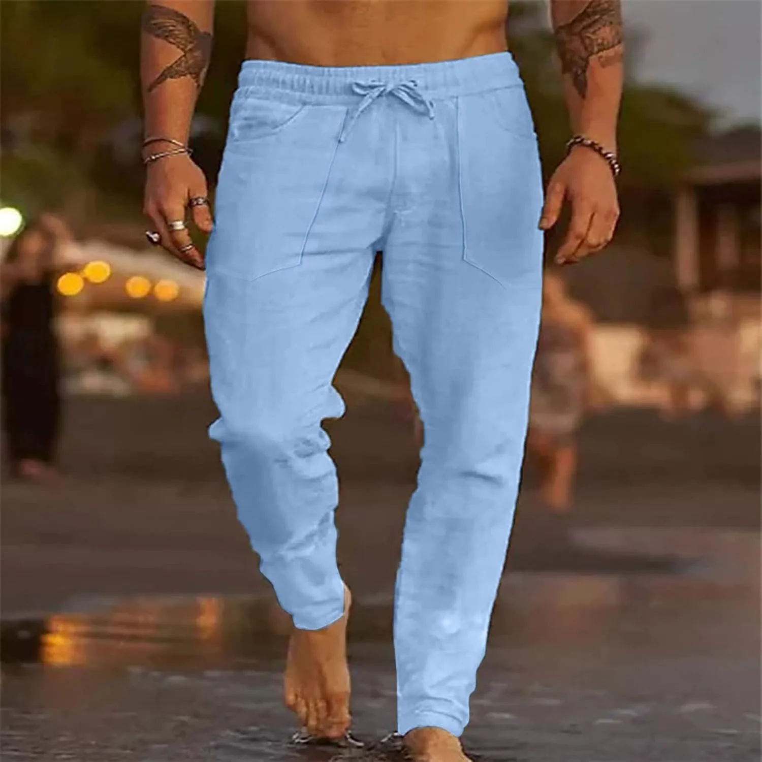 Mens Sweatpants with Pockets Big and Tall Joggers Fashion Men's Sport Color Bandage Casual Loose Sweatpants Drawstring