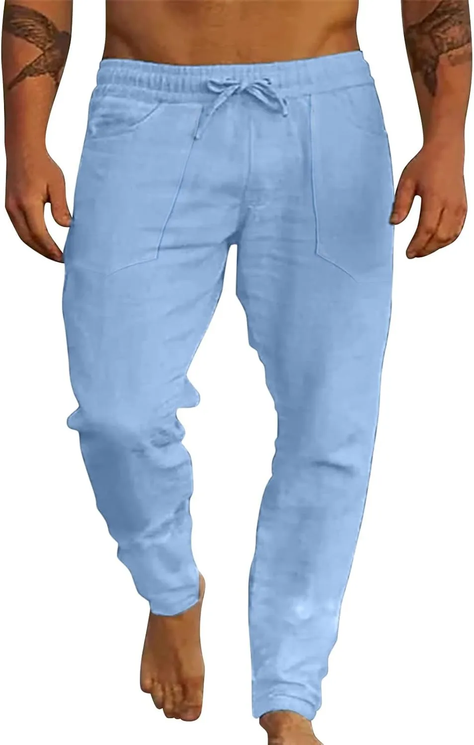 Mens Sweatpants with Pockets Big and Tall Joggers Fashion Men's Sport Color Bandage Casual Loose Sweatpants Drawstring