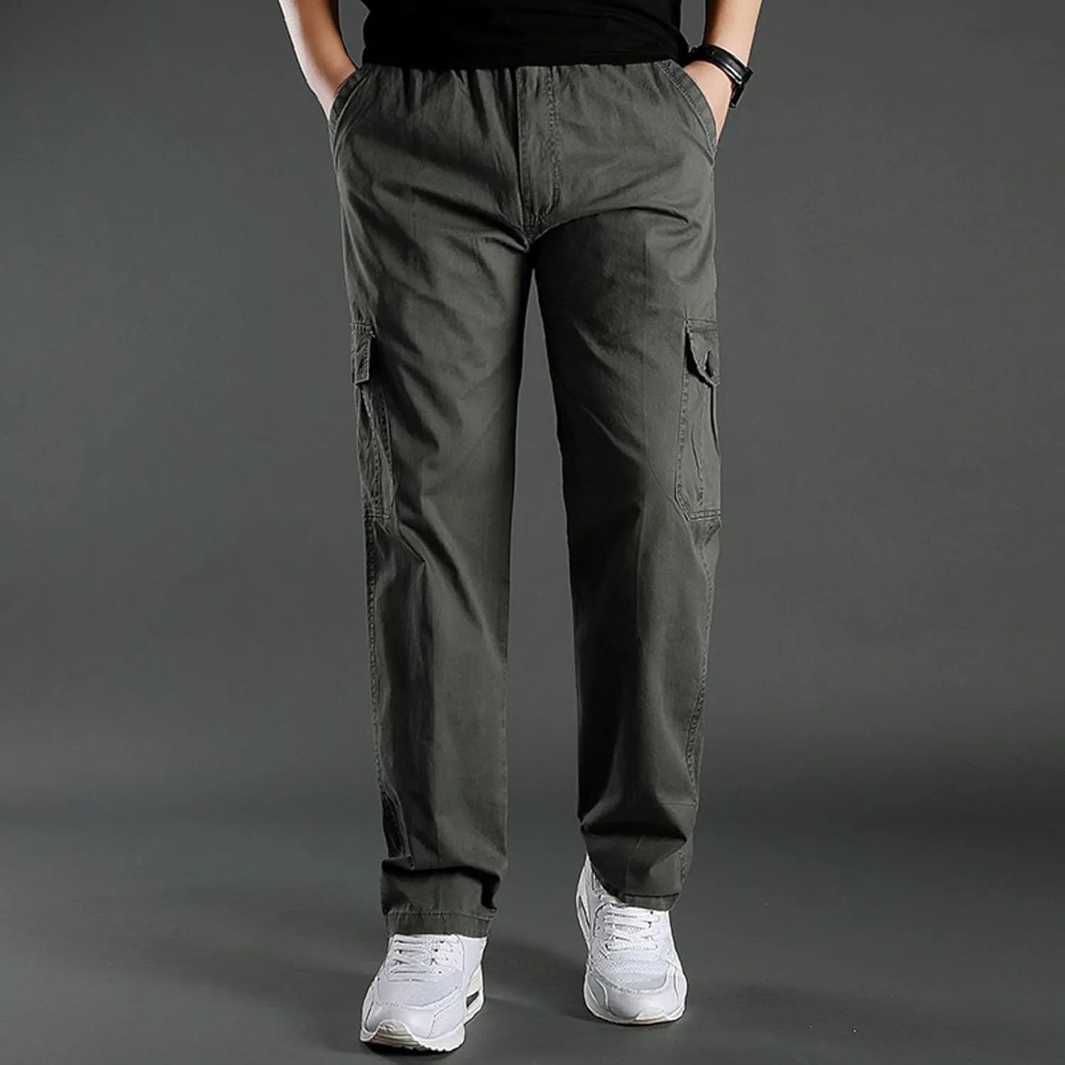 Mens Sweatpants with Pockets Big and Tall Trousers Men's Drawstring Waist Zipper Hem Corduroy Cargo Pants Men's Casual