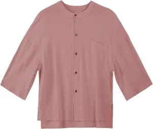 Men's Three Quarters Sleeve Shirt Solid Color Crew Neck Button Down Linen Cotton Top Pocket Breathable Summer Resort Tee