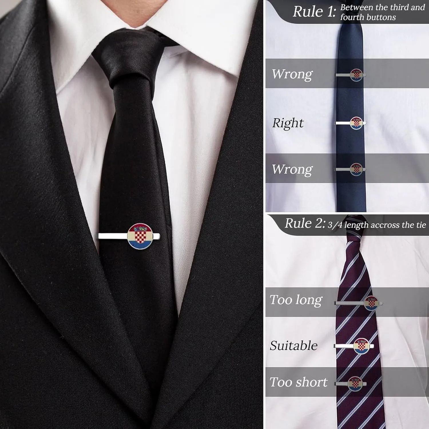 Men's Tie Clip Pair - Shiny Silver Bars for Business Meetings