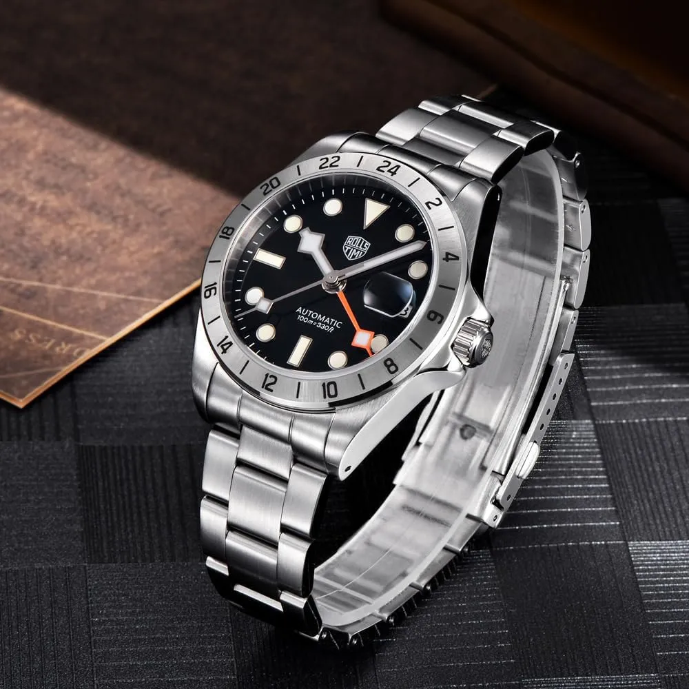 Men's Watches Automatic NH34 Stainless Steel Mechanical 100M Waterproof Wrist Watch for Men, Sapphire Dial Glass with AR Coating, Auto Date