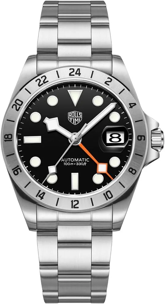 Men's Watches Automatic NH34 Stainless Steel Mechanical 100M Waterproof Wrist Watch for Men, Sapphire Dial Glass with AR Coating, Auto Date