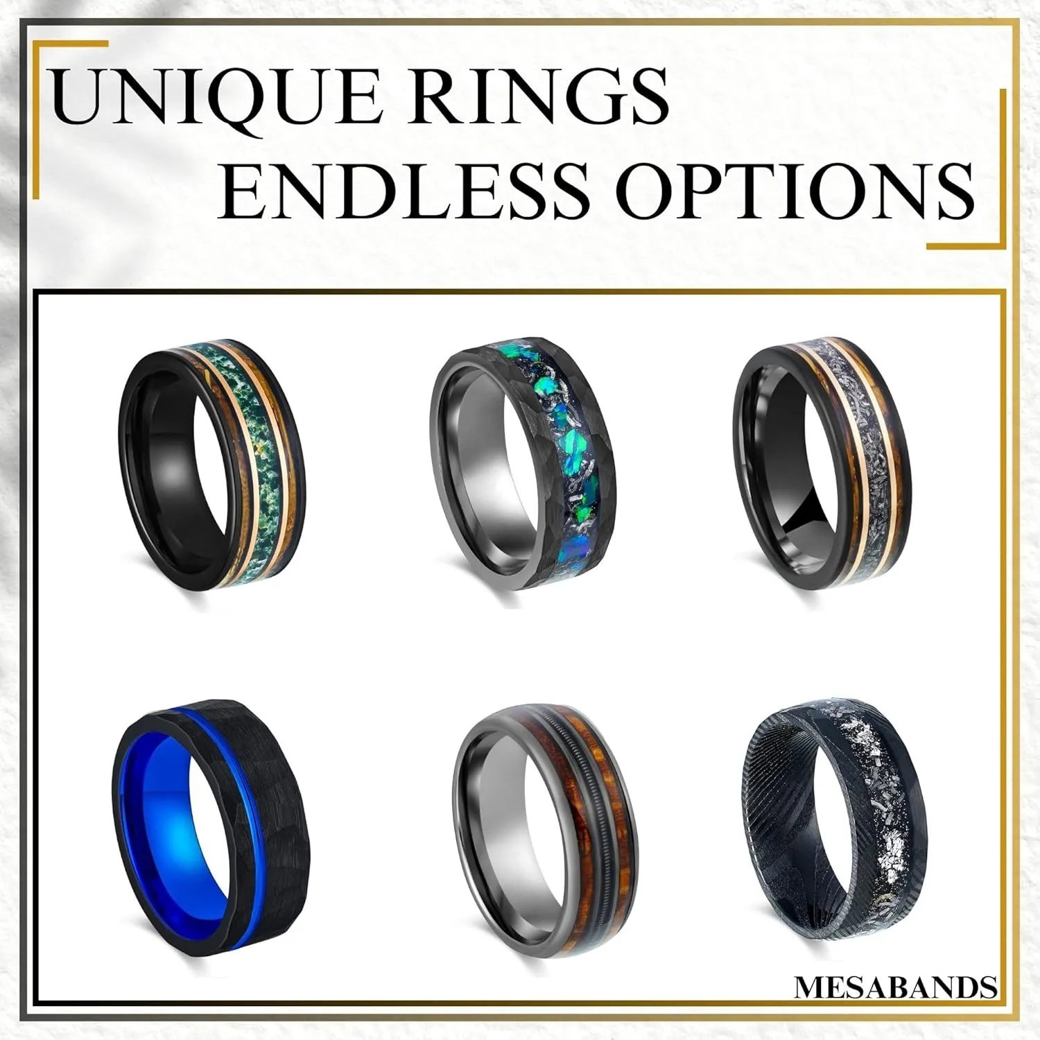 Men's Wedding Ring 8mm Rose Gold Hammered Tungsten Antler & Charred Whiskey Barrel Wood Inlay  Comfort Fit Mens Wedding Band with Antique Wooden Ring Box