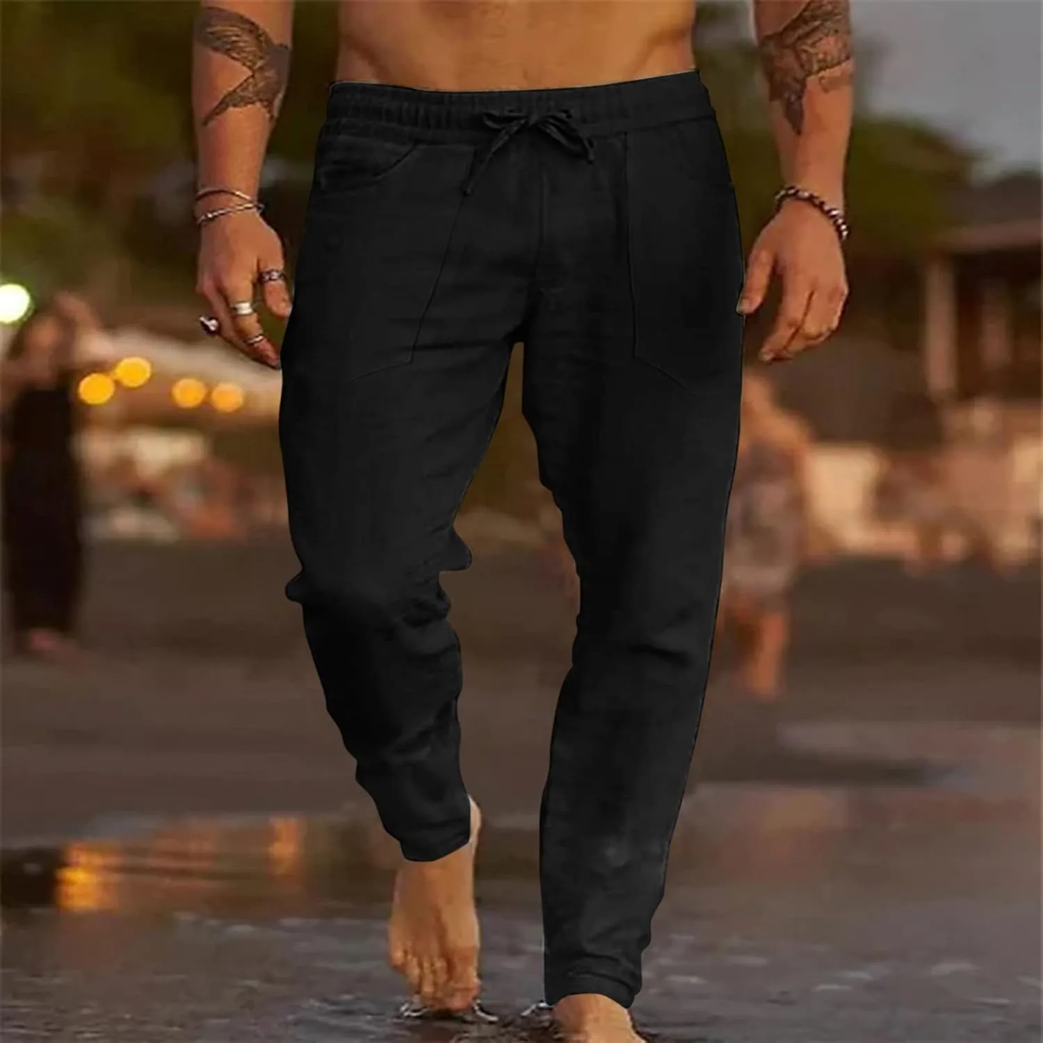 Mens Workout Cargo Sweatpants Men's Personality Casual Drawstring Multi Pocket Sweatpants Lounge Loose Workout Jogger