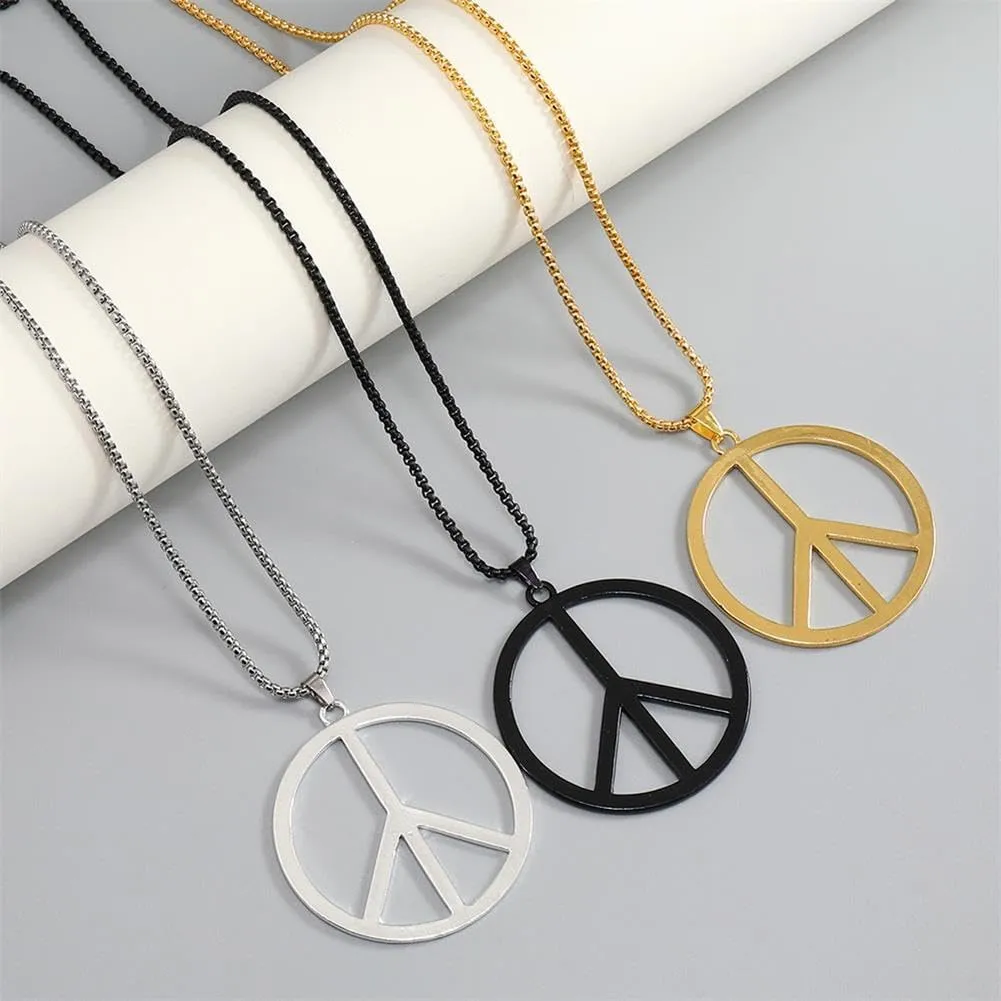 Metal Peace Sign Pendant Necklace Hippie 1960s 1970s Necklace for Dressing Party Accessories