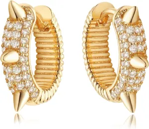 MEVECCO Gold Spike Hoop Earrings for Women 18K Gold Plated Hoop Earrings Handmade Tiny Minimalism Cubic Zircon Hoop Hypoallergenic Earrings for Everyday Jewelry