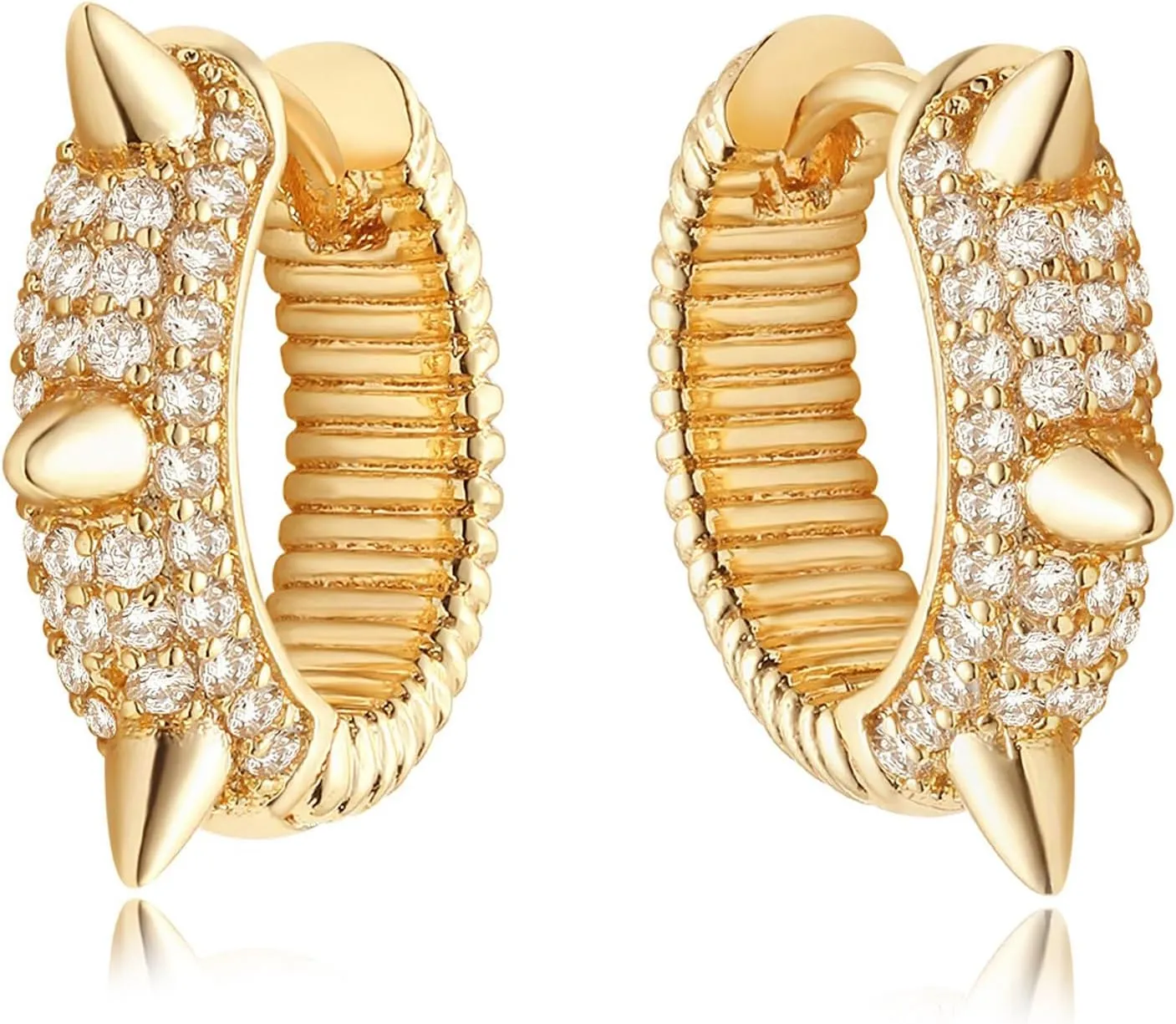 MEVECCO Gold Spike Hoop Earrings for Women 18K Gold Plated Hoop Earrings Handmade Tiny Minimalism Cubic Zircon Hoop Hypoallergenic Earrings for Everyday Jewelry