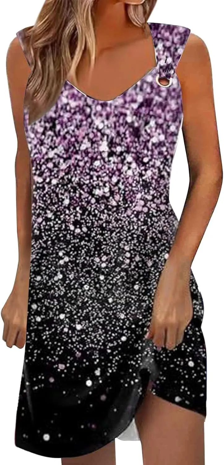 Midi Boho Dresses for Women Ring Straps Sleeveless Summer Casual Dress Sexy Elegant Beach Dress Flowy Mini Tank Dress