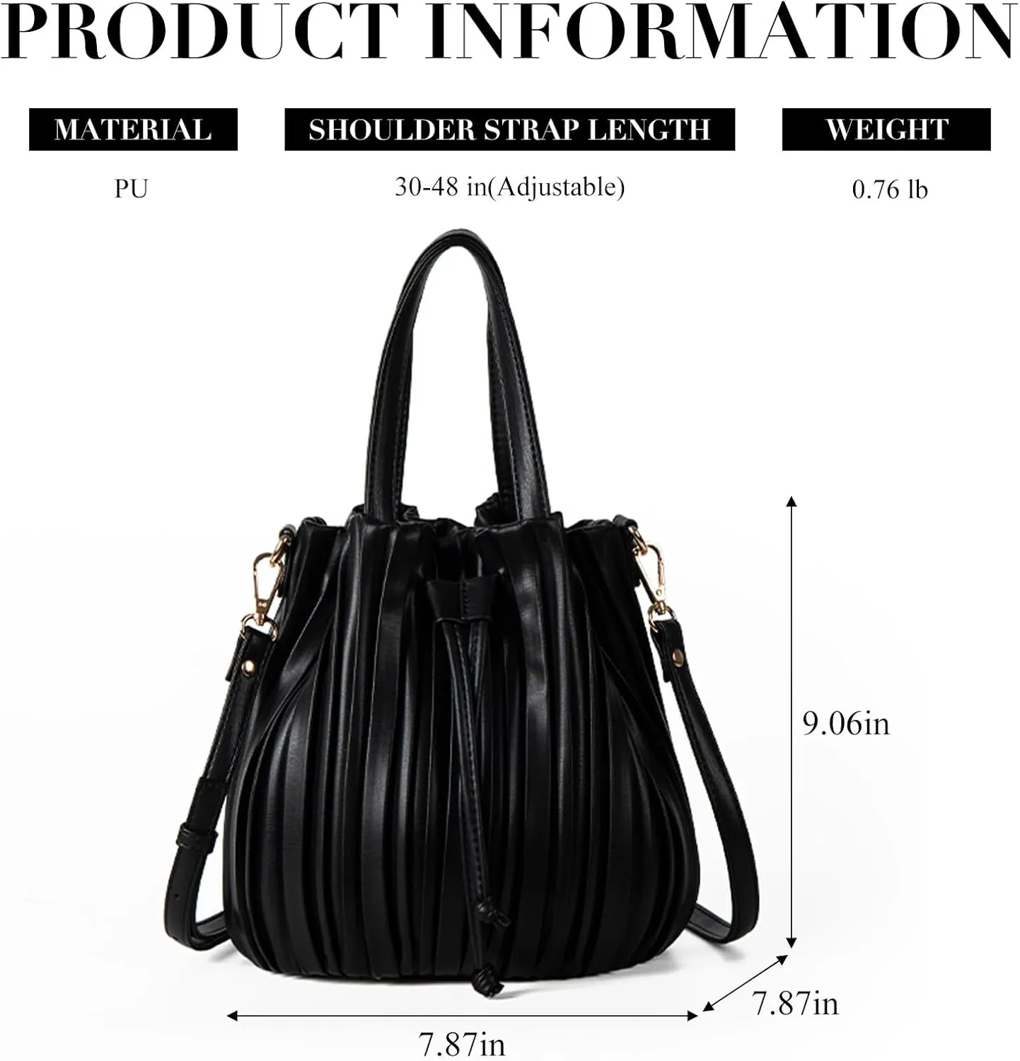 Mini Faux Leather Bucket Bags for Women Drawstring Crossbody Bucket Bag Purses Pleated Shoulder Handbags