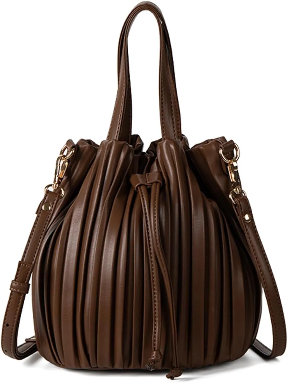 Mini Faux Leather Bucket Bags for Women Drawstring Crossbody Bucket Bag Purses Pleated Shoulder Handbags