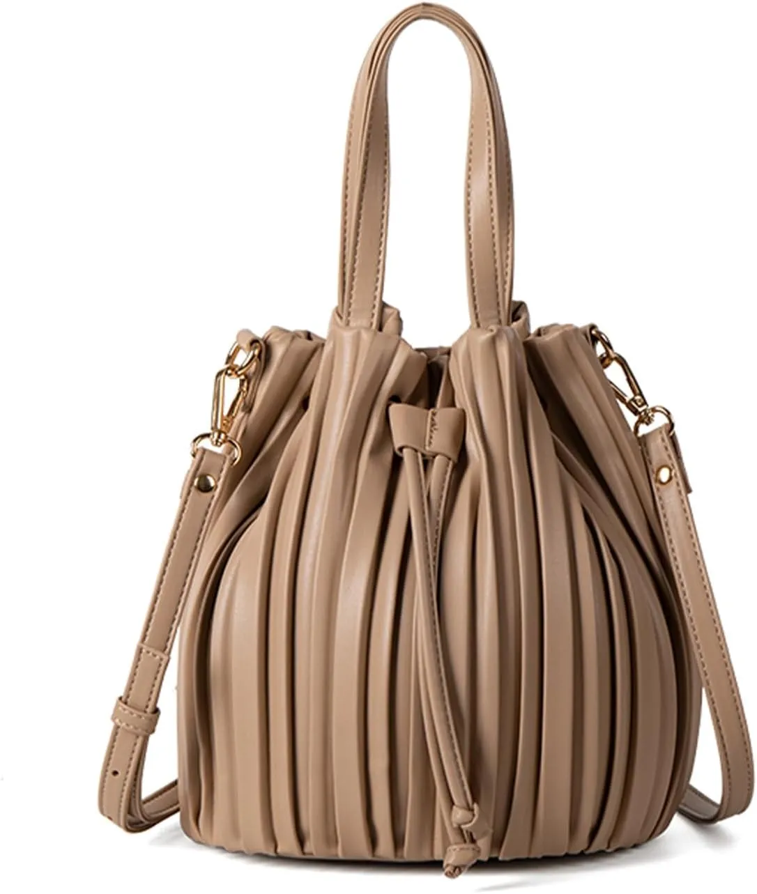 Mini Faux Leather Bucket Bags for Women Drawstring Crossbody Bucket Bag Purses Pleated Shoulder Handbags