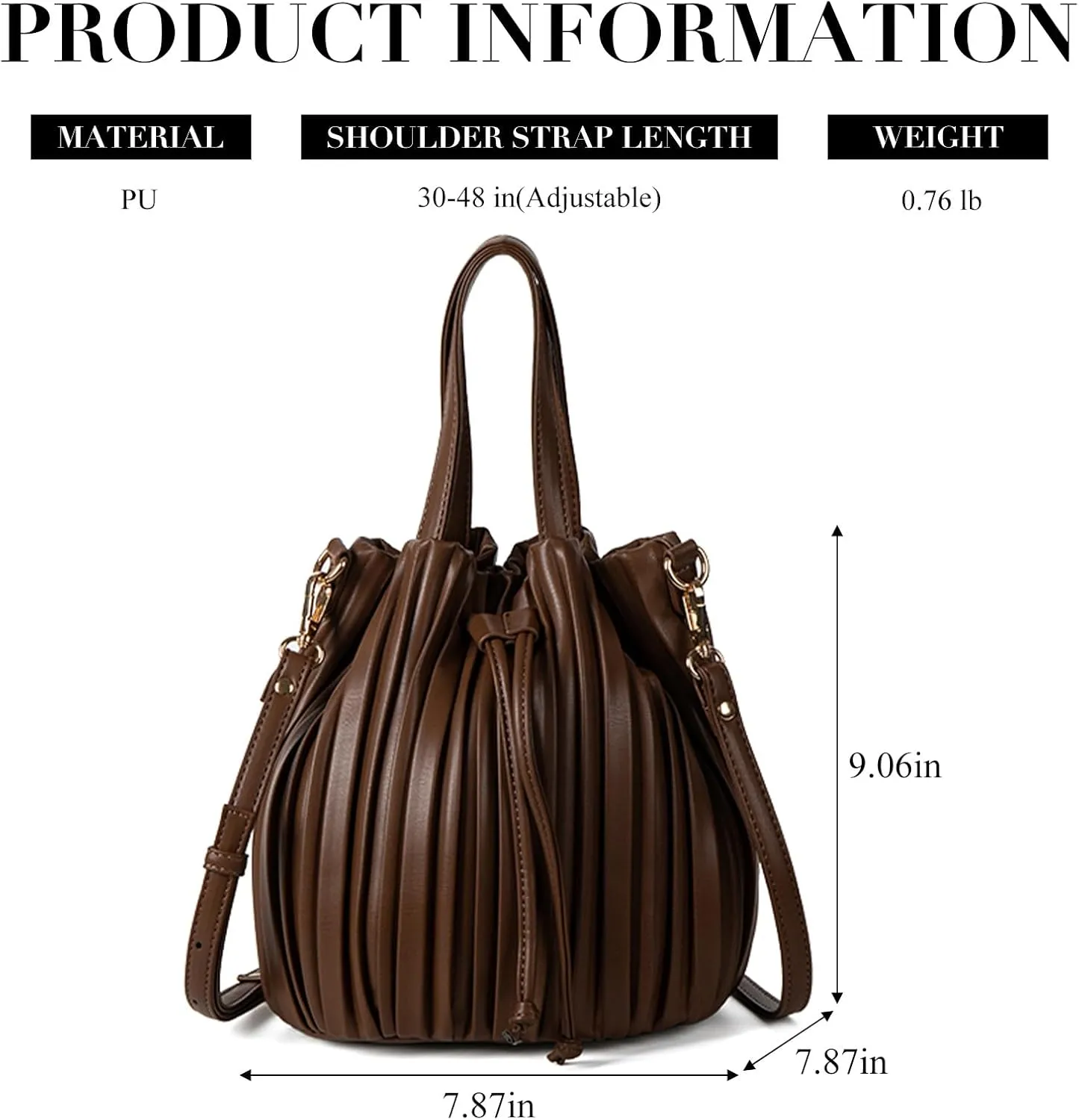 Mini Faux Leather Bucket Bags for Women Drawstring Crossbody Bucket Bag Purses Pleated Shoulder Handbags