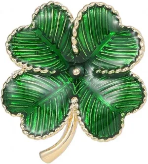 Minimalist Four Leaf Clover Green Enamel Brooch Lapel Pins for Women Girls Men Vintage Flower Shamrock Brooches Lucky Banquet Decor Dress Clothes Accessories St Patrick's Day Holiday Jewelry Gift