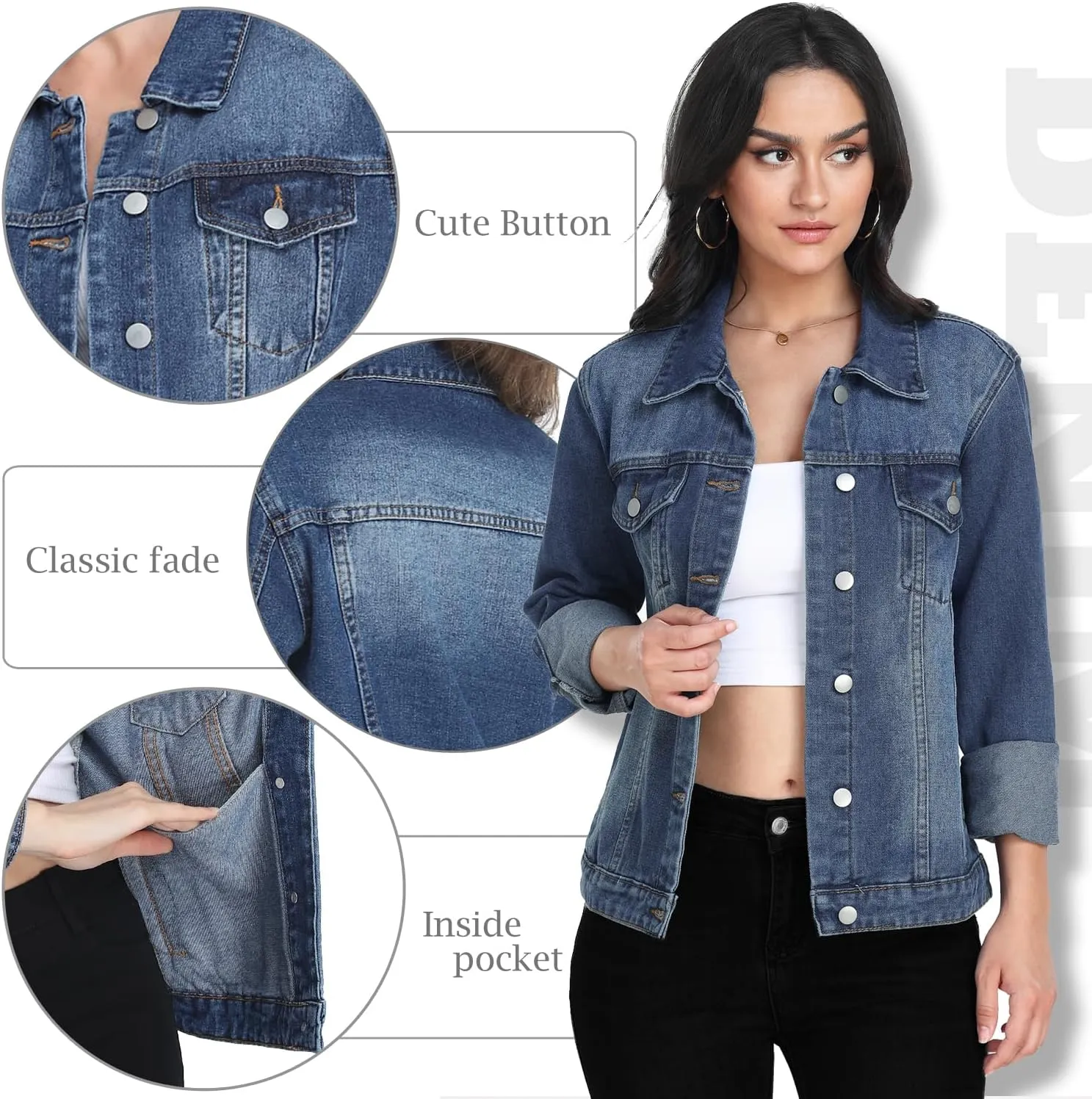 MISS MOLY Women's Denim Jackets Button Up Long Sleeve Basic Trendy Trucker Jackets