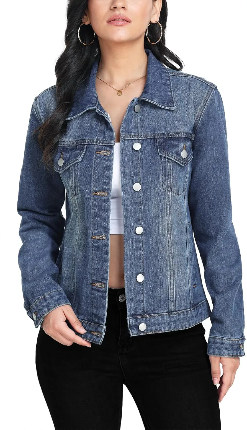 MISS MOLY Women's Denim Jackets Button Up Long Sleeve Basic Trendy Trucker Jackets