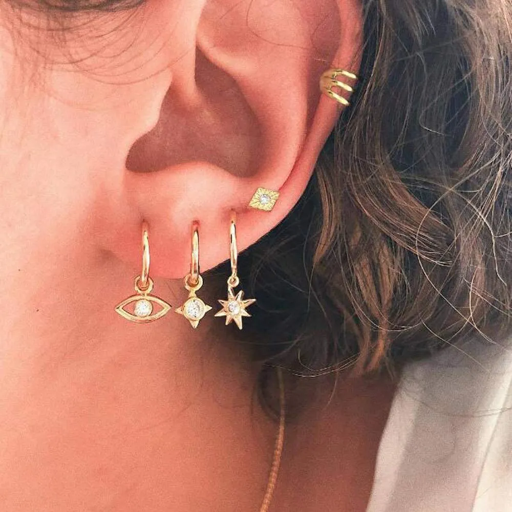 Missgrace Gold Simple Rhinestones Eye Vintage Earrings Rhinestones Hoop Stud Earrings for Women Modern Earrings Jewelry Gift Mix and Match Earrings Set Sterling Gold Earrings for Women (Style 5)