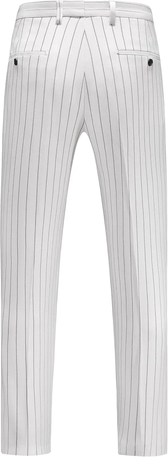 MOGU Mens Striped Slim Fit Dress Pants  Adjustable Elastic Waist Pinstripe Suit Trousers, Business Casual Slacks