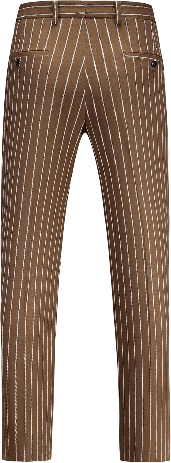 MOGU Mens Striped Slim Fit Dress Pants  Adjustable Elastic Waist Pinstripe Suit Trousers, Business Casual Slacks