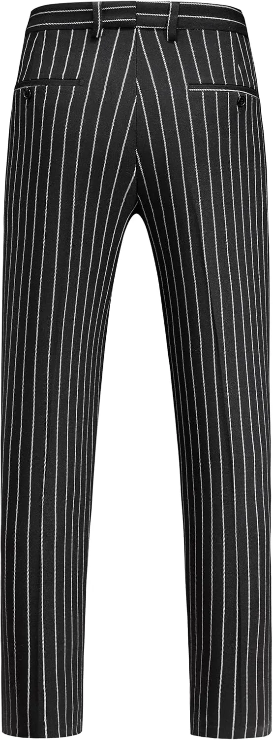 MOGU Mens Striped Slim Fit Dress Pants  Adjustable Elastic Waist Pinstripe Suit Trousers, Business Casual Slacks