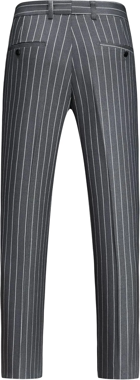 MOGU Mens Striped Slim Fit Dress Pants  Adjustable Elastic Waist Pinstripe Suit Trousers, Business Casual Slacks