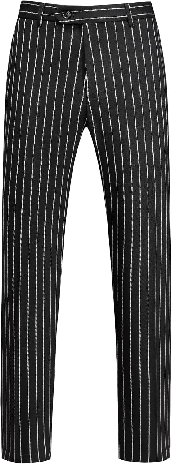 MOGU Mens Striped Slim Fit Dress Pants  Adjustable Elastic Waist Pinstripe Suit Trousers, Business Casual Slacks