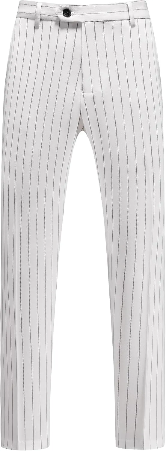 MOGU Mens Striped Slim Fit Dress Pants  Adjustable Elastic Waist Pinstripe Suit Trousers, Business Casual Slacks