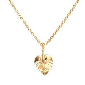 Monstera Leaf Charm Necklaces for Girls, Dainty Pendant, 925 Silver in 14k Gold Plating, 18 inch Adjustable Chain, Fashion Jewelry, Gift for Women (Monstera Leaf Gold)