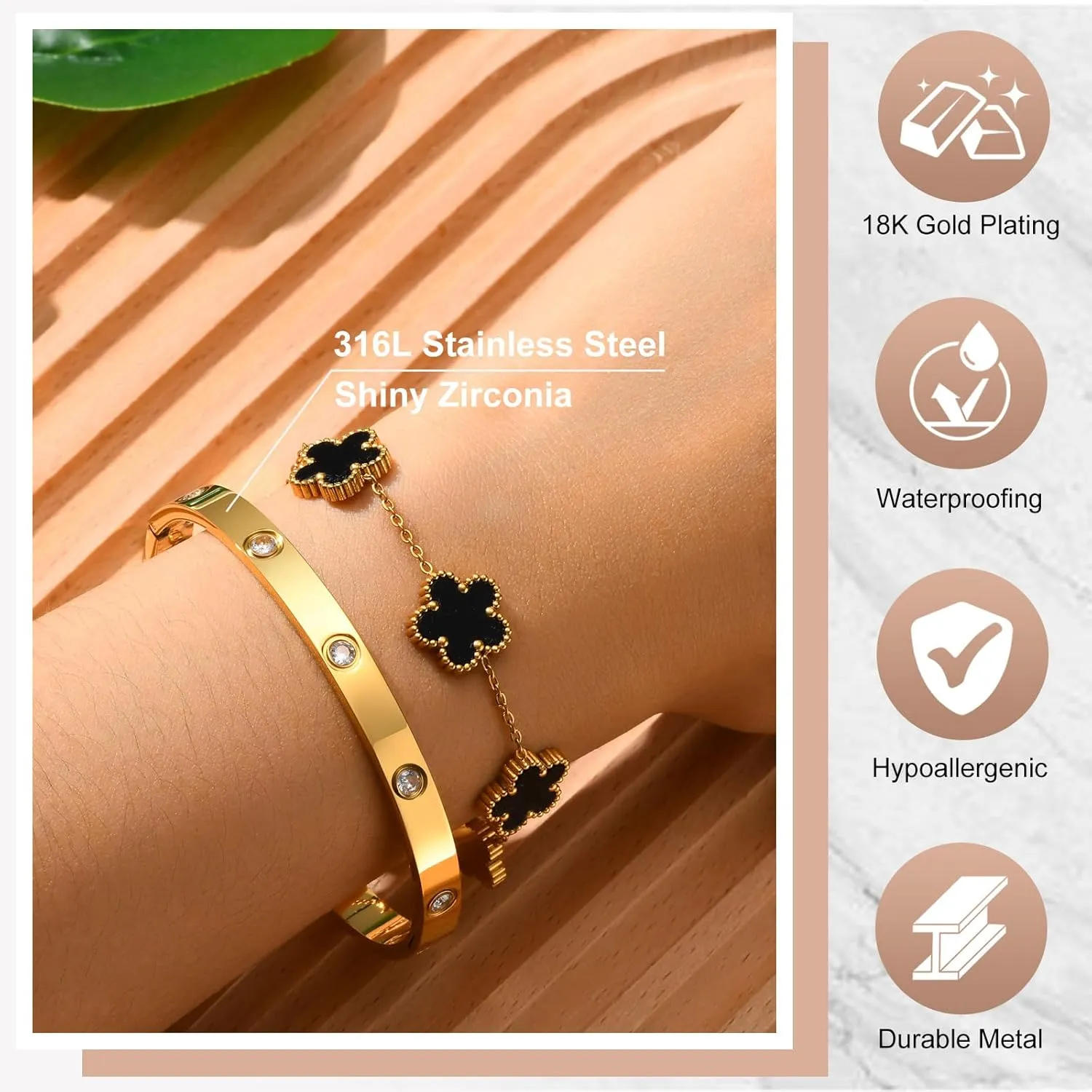 MPRAINBOW Womens Stackable Gold Bracelets Jewelry, 18K Gold Plated Floral Bracelet,Bangles Non Tarnish, Gold Cubic Zirconia Chain Set Trendy Gift,Christmas Valentines Birthday Gifts for Girlfriend