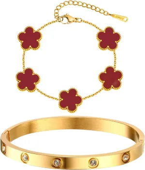 MPRAINBOW Womens Stackable Gold Bracelets Jewelry, 18K Gold Plated Floral Bracelet,Bangles Non Tarnish, Gold Cubic Zirconia Chain Set Trendy Gift,Christmas Valentines Birthday Gifts for Girlfriend