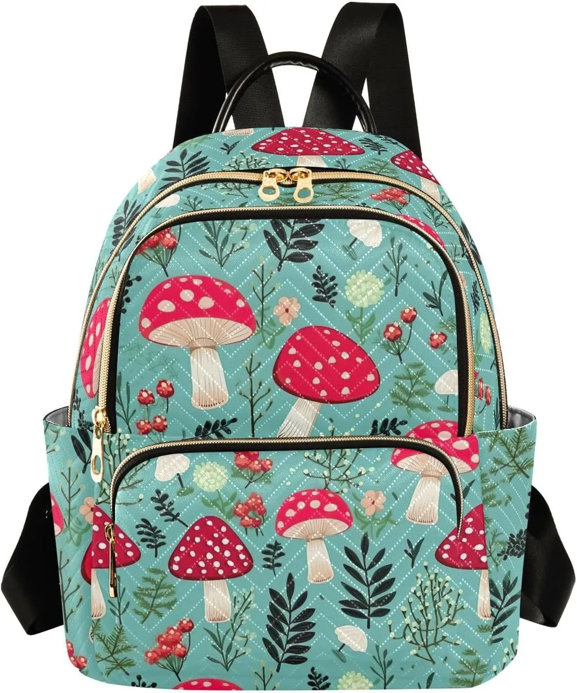 Mushrooms Funny Leaves Cartoon Mini Backpack Purse for Women Ladies Shoulder Bags for Work Quilted Casual Bookbag Small Travel Daypack M