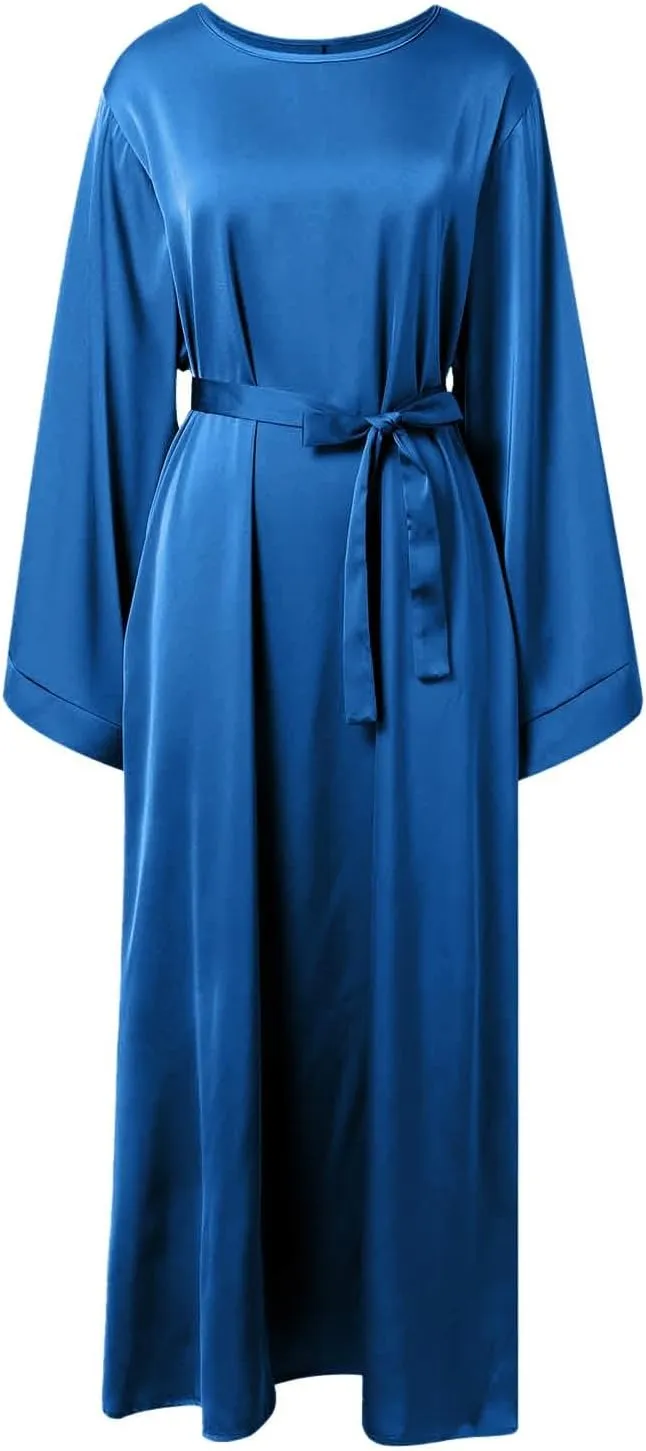 Muslim Dress for Women with Belt Islamic Prayer Ramadan Eid Dress Long Sleeve Maxi Dress Middle East Arabian Robe
