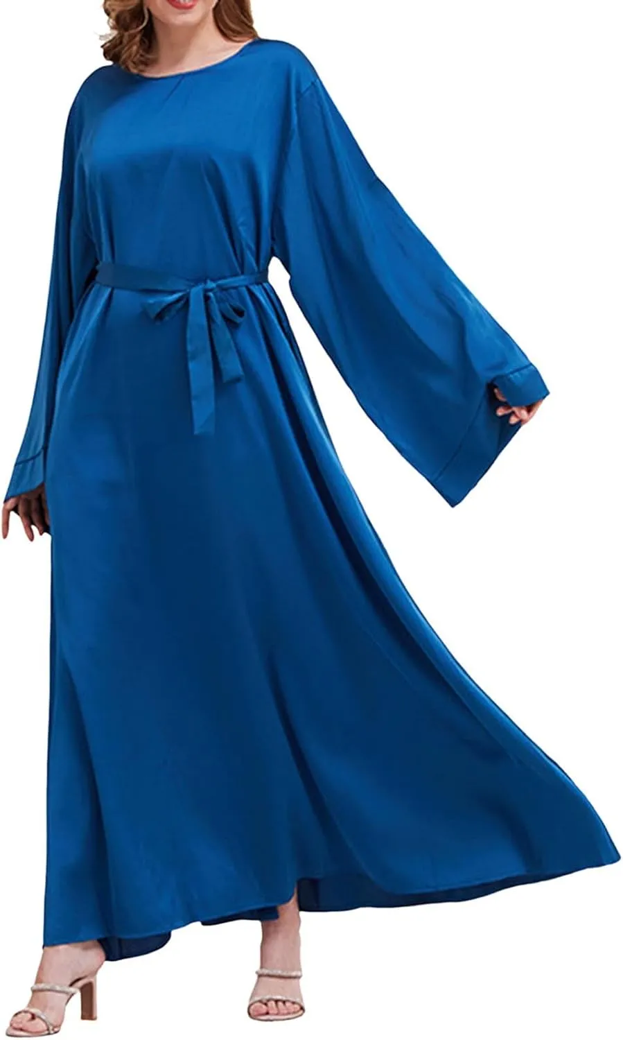 Muslim Dress for Women with Belt Islamic Prayer Ramadan Eid Dress Long Sleeve Maxi Dress Middle East Arabian Robe
