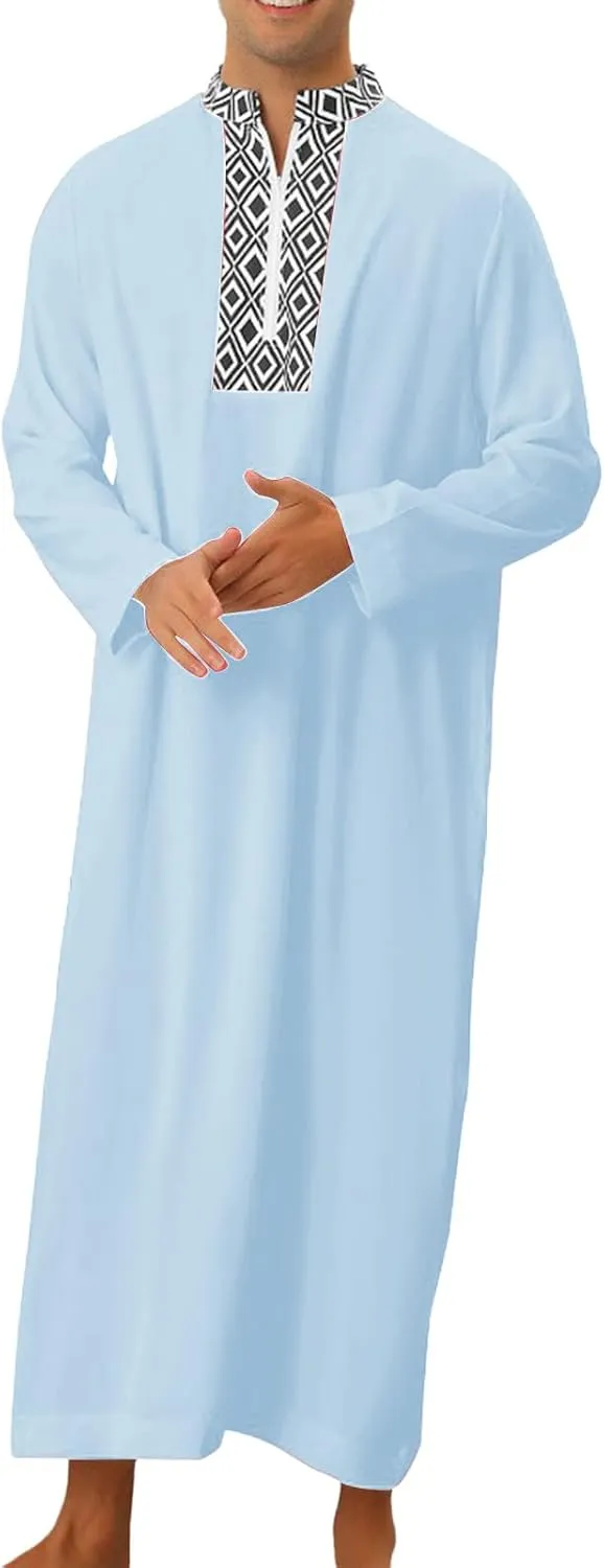 Muslim Thobe for Men Zipper Lightweight Long Sleeve Kaftan Leisure Islamic Arabic Ramadan Robes Muslim Clothing