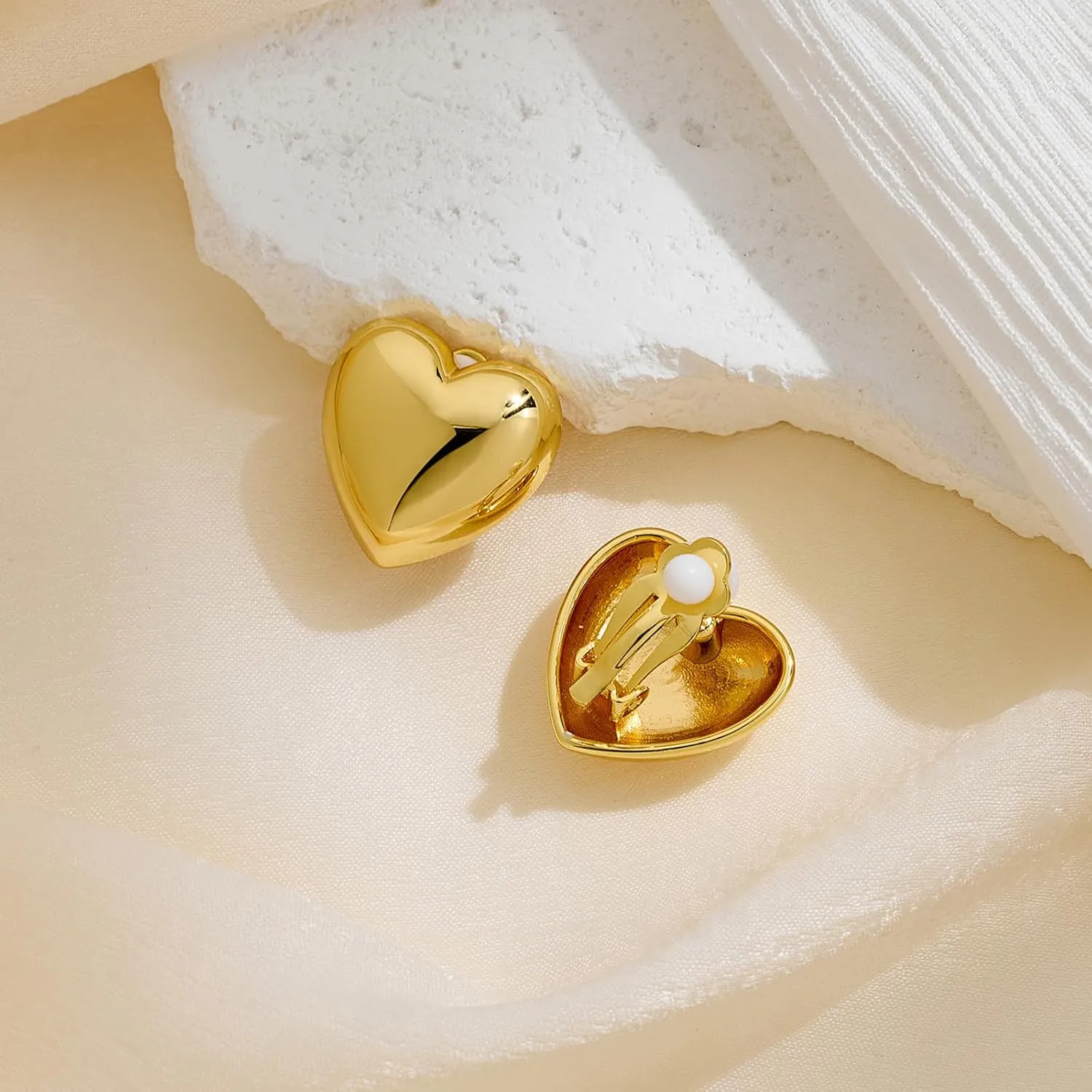 MUYAN Gold Silver Chunky Clip on Earrings for Women Curved Square Thick Clip Earrings Everyday Lightweight Jewelry