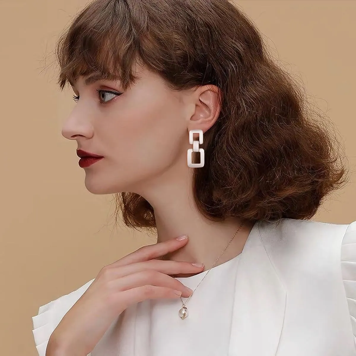 MUYAN Gold Silver Geometric Drop Dangle Earrings for Women Brushed Link Square Dangle Earrings Trendy Jewelry