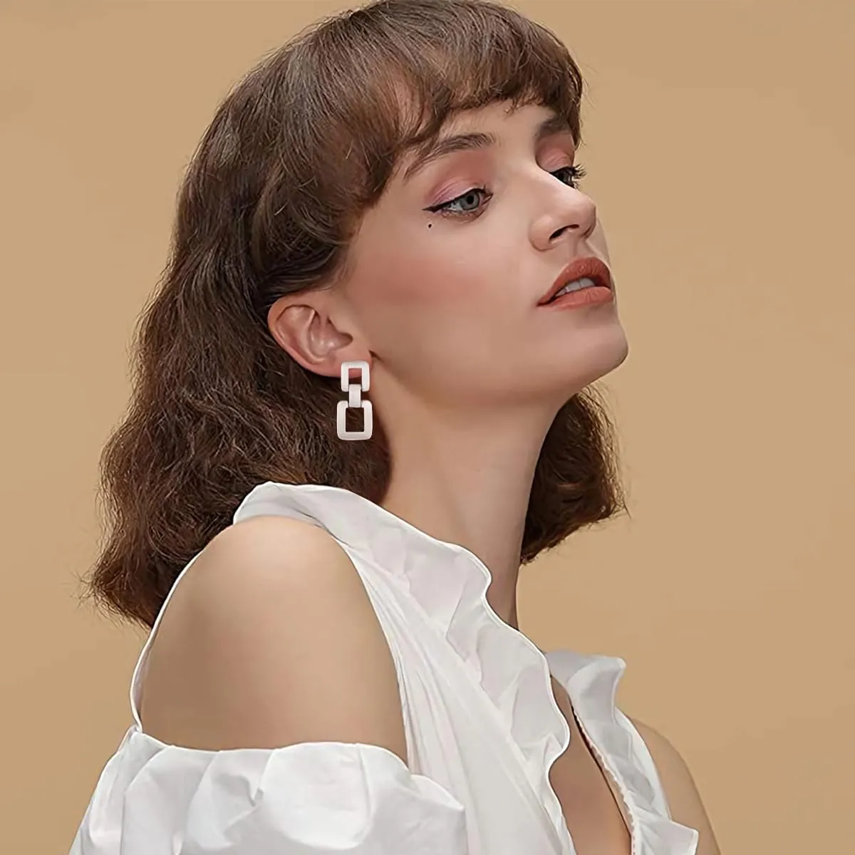 MUYAN Gold Silver Geometric Drop Dangle Earrings for Women Brushed Link Square Dangle Earrings Trendy Jewelry