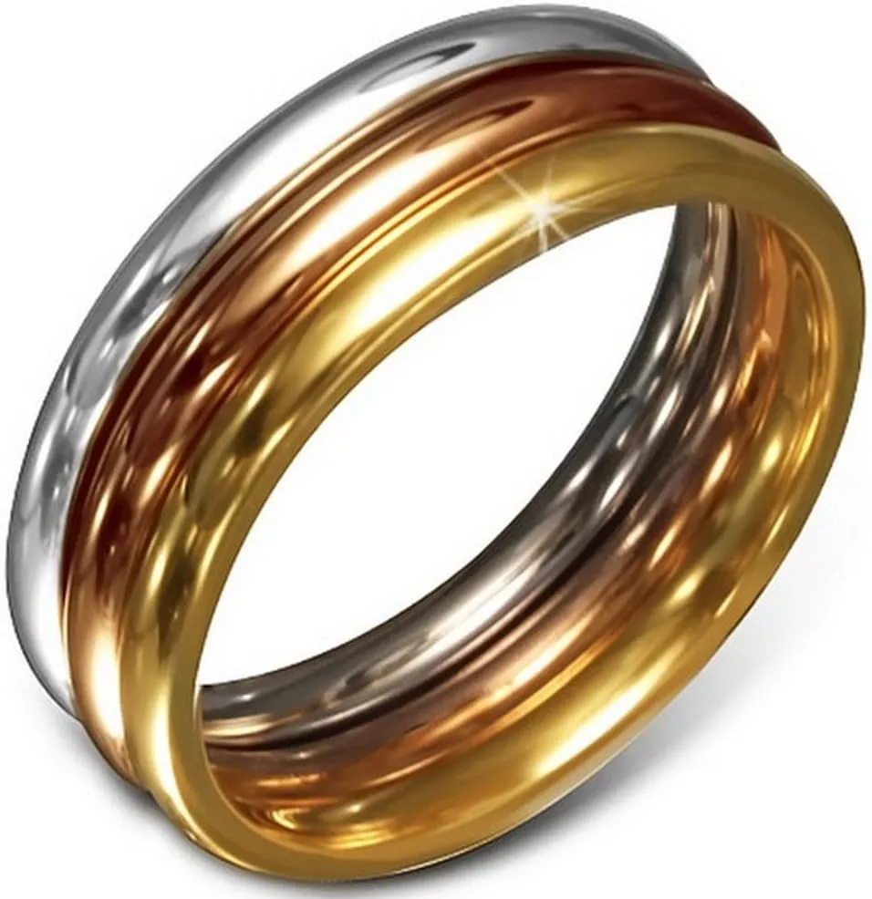 My Daily Styles Stainless Steel Three Gold-Tone Stacking Polished Ring Band Set, 3 mm Wide - Size 5
