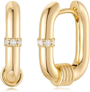 MYEARS Women Earrings Gold Huggie U Hoop 14K Gold Plated Small Simple Hypoallergenic Everyday Jewelry