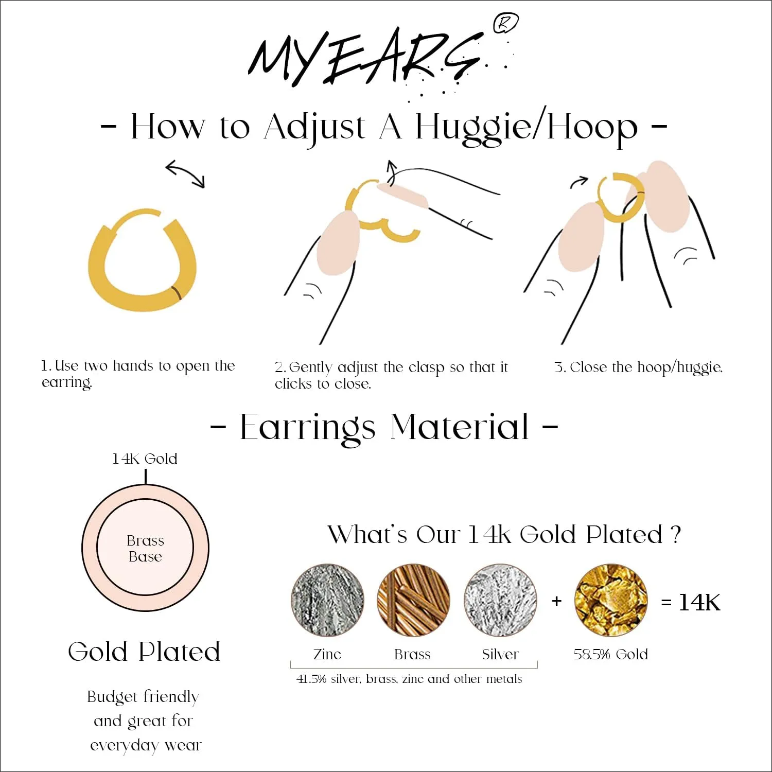 MYEARS Women Hoop Earrings Gold Huggie 14K Gold Plated Small Simple Hypoallergenic Everyday Jewelry