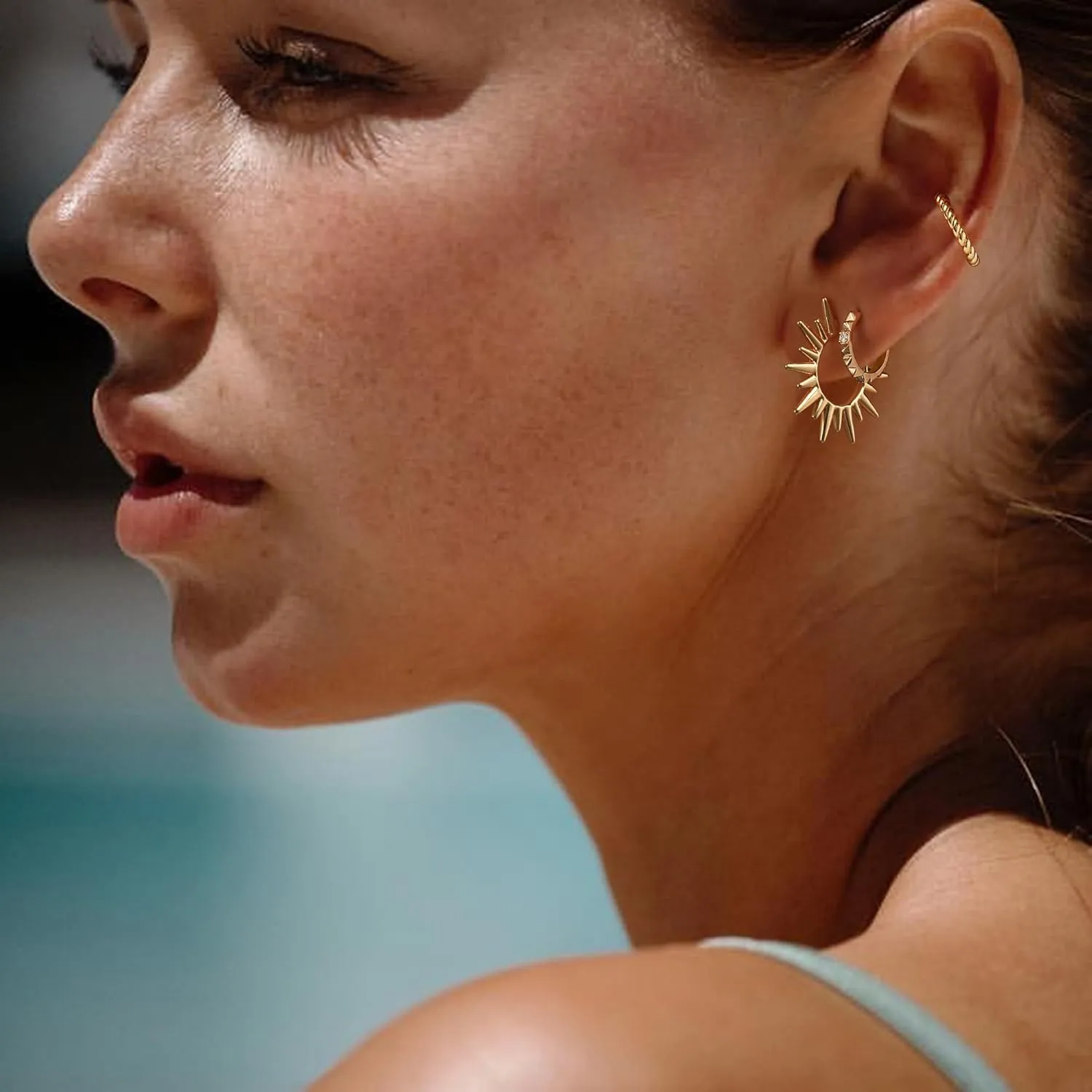 MYEARS Women Hoop Earrings Gold Open C Shape 14K Gold Filled Small Simple Handmade Hypoallergenic Everyday Illusion Jewelry
