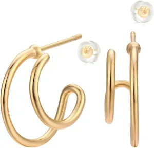 MYEARS Women Hoop Earrings Gold Open C Shape 14K Gold Filled Small Simple Handmade Hypoallergenic Everyday Illusion Jewelry