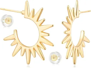 MYEARS Women Hoop Earrings Gold Open C Shape 14K Gold Filled Small Simple Handmade Hypoallergenic Everyday Illusion Jewelry
