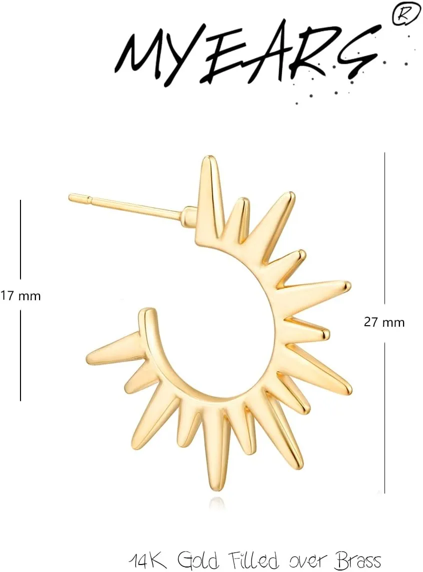 MYEARS Women Hoop Earrings Gold Open C Shape 14K Gold Filled Small Simple Handmade Hypoallergenic Everyday Illusion Jewelry