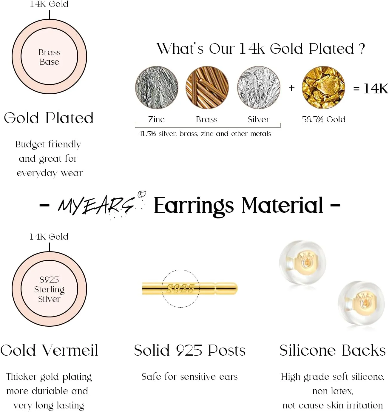 MYEARS Women Stud Earrings Gold Cluster Cubic Zirconia 14K Gold Plated Small Simple Hypoallergenic Everyday Jewelry